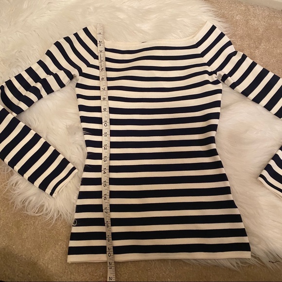 NWT H&M Navy & White Classic Striped Bardot Fitted Top Small - Picture 12 of 14